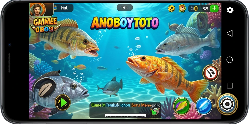 Screenshot gameplay ANOBOYTOTO menampilkan aksi menangkap ikan.