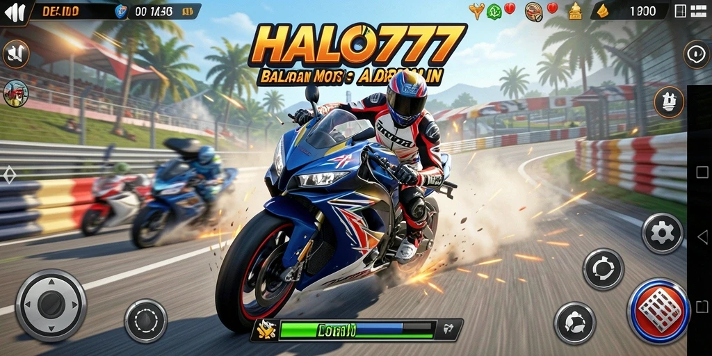 Tampilan gameplay menegangkan dalam balapan motor di HALO777.