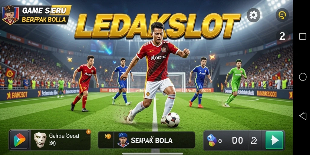 Tampilan gameplay LEDAKSLOT yang mengesankan dengan aksi sepak bola yang seru.