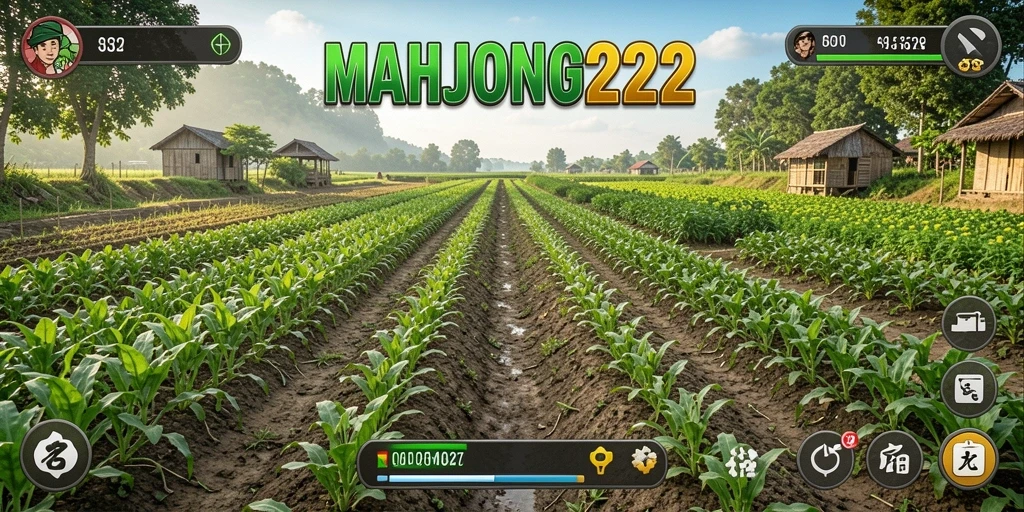 Tampilan gameplay <strong>MAHJONG222</strong> dengan pertanian yang hijau dan subur.