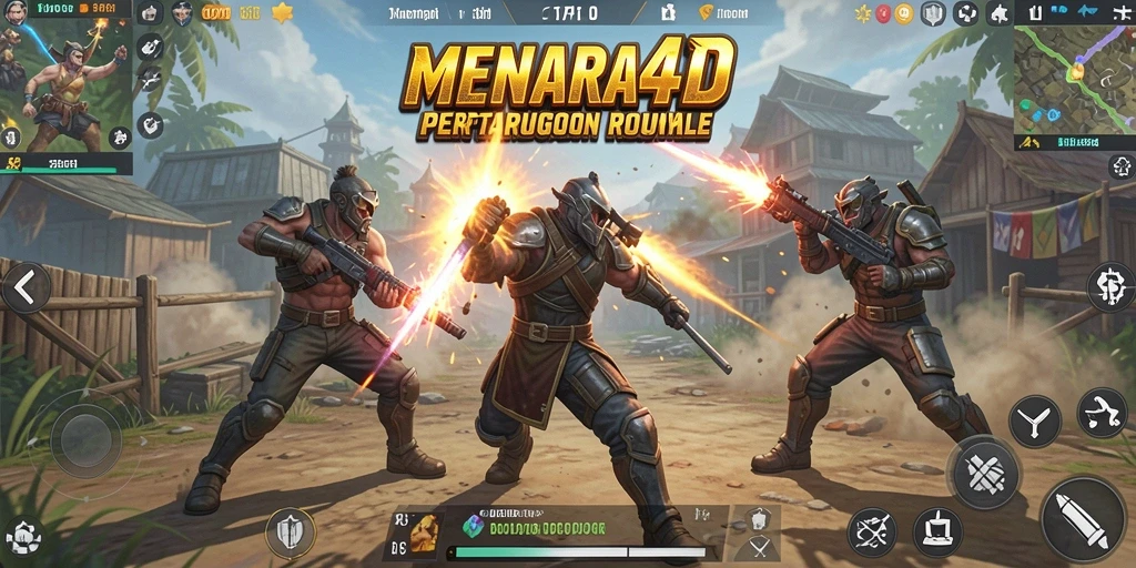 Tampilan gameplay MENARA4D di medan perang Battle Royale yang intens.