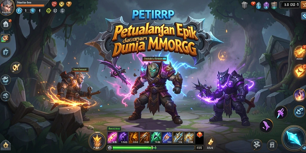 Screenshot utama PETIRRP menampilkan aksi seru dalam pertempuran MMORPG.