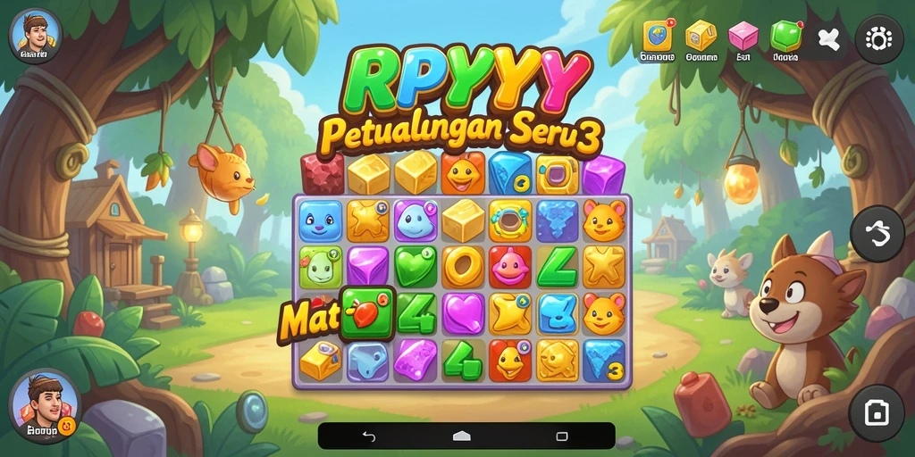 Tampilan gameplay seru RPYYY dengan karakter lucu dan efek warna-warni.