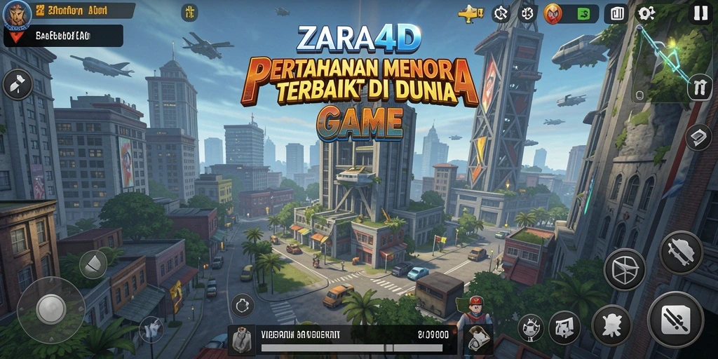 Tampilan gameplay ZARA4D dengan menara dan musuh yang beragam.